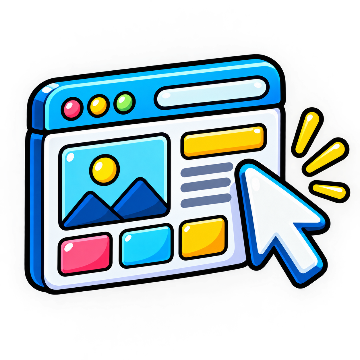 Playful browser window and cursor representing website design