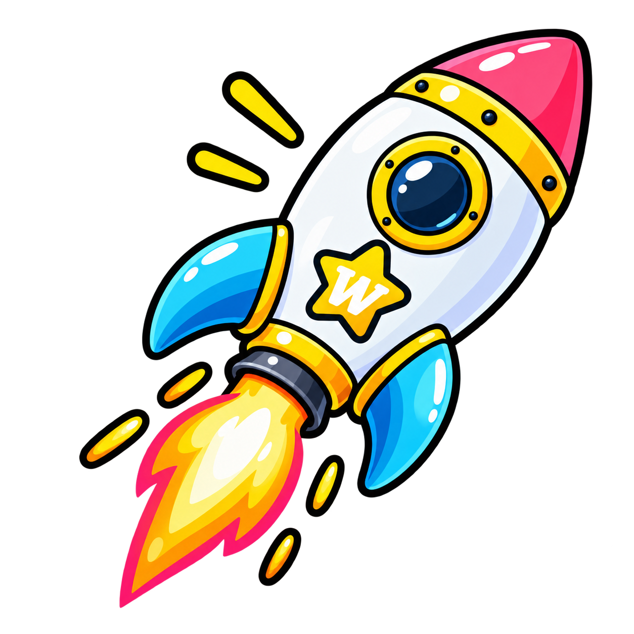 Playful rocket representing website launch and growth