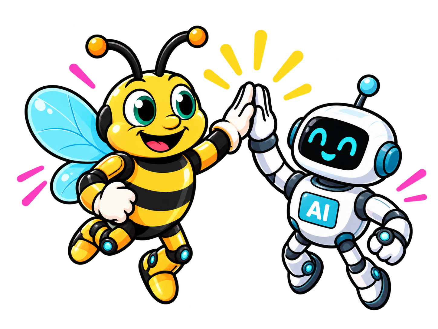 Websting bee and robot working together