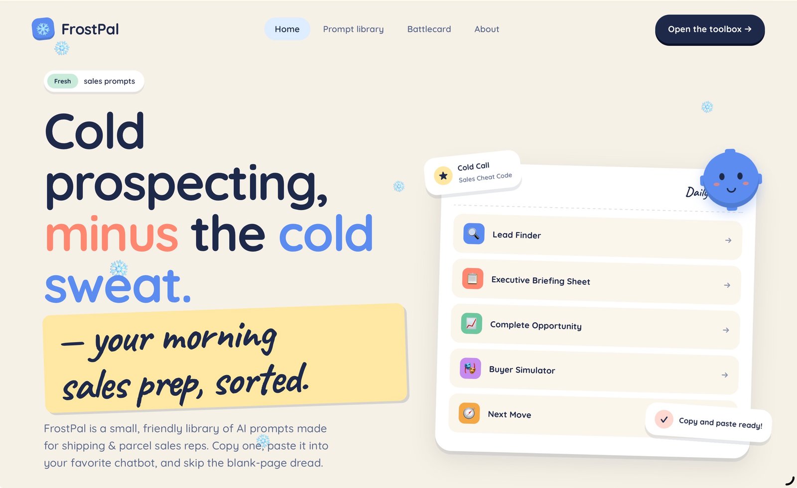 FrostPal AI sales toolbox homepage