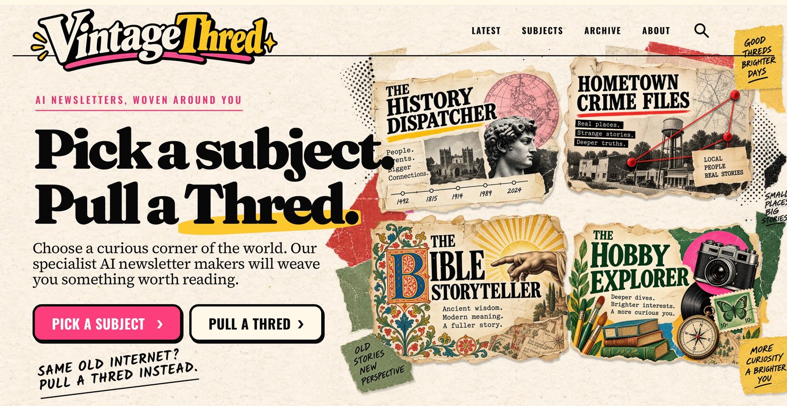 VintageThred editorial website homepage