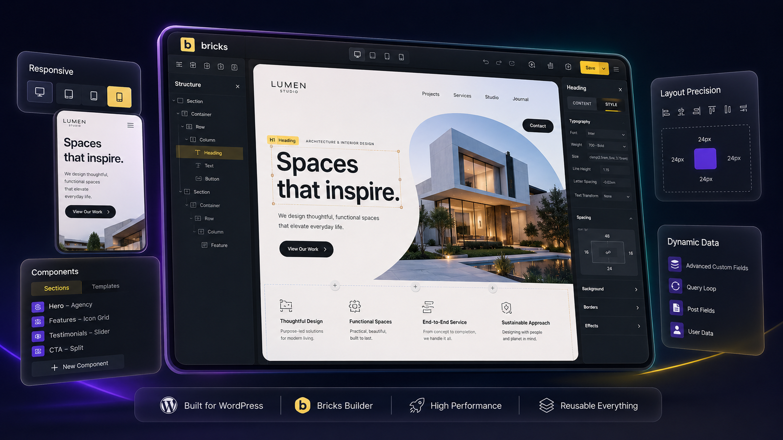 Flexible professional visual development experience representing Bricks