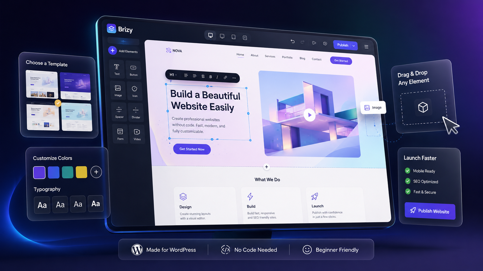 Simple visual website building experience representing Brizy
