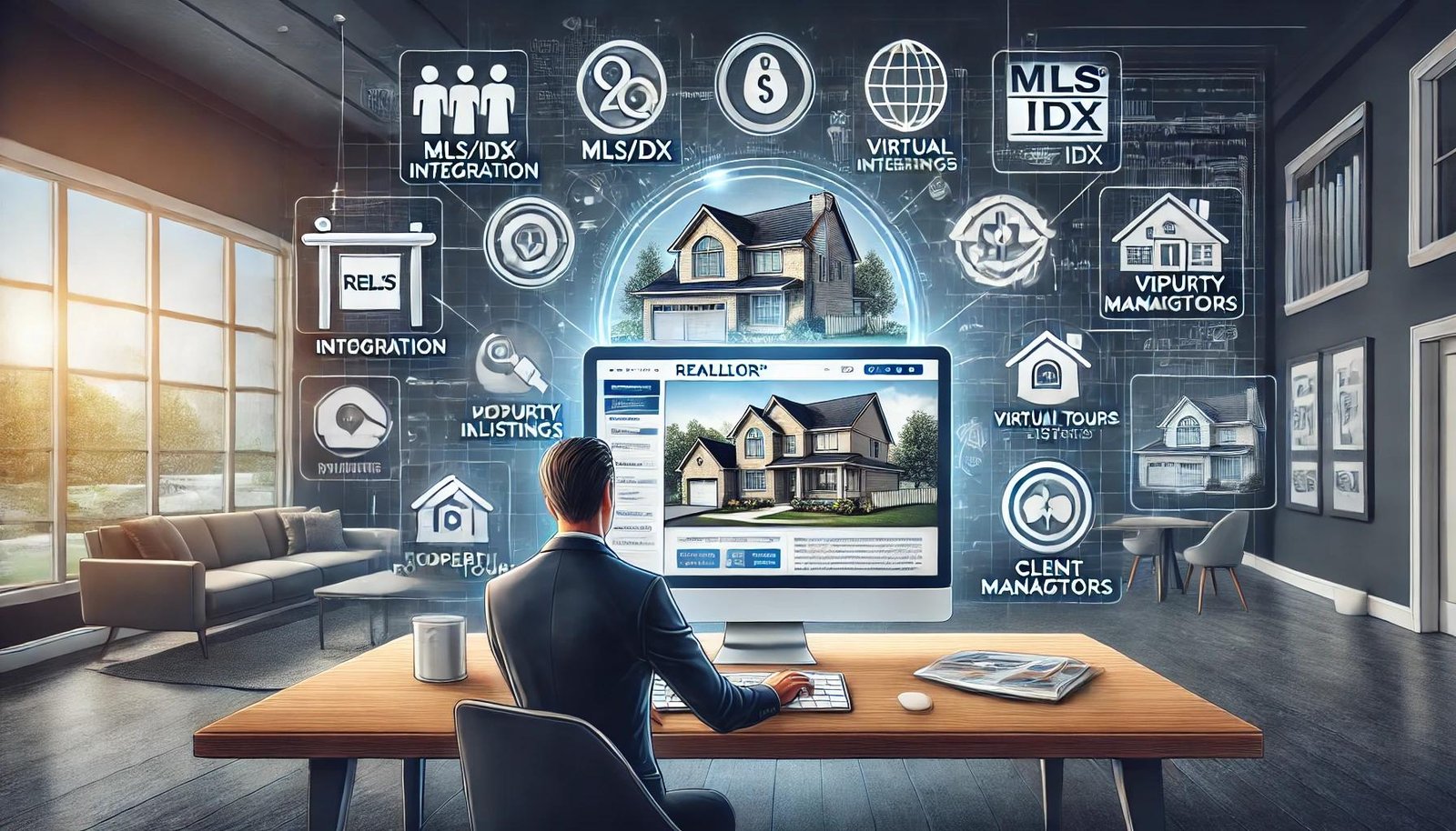Real estate agent using digital tools for property listings and management.