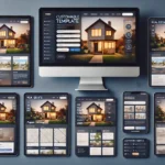 Customizable real estate website template on desktop, tablet, and smartphone.