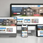 Responsive real estate website on desktop, laptop, tablet, and smartphone.